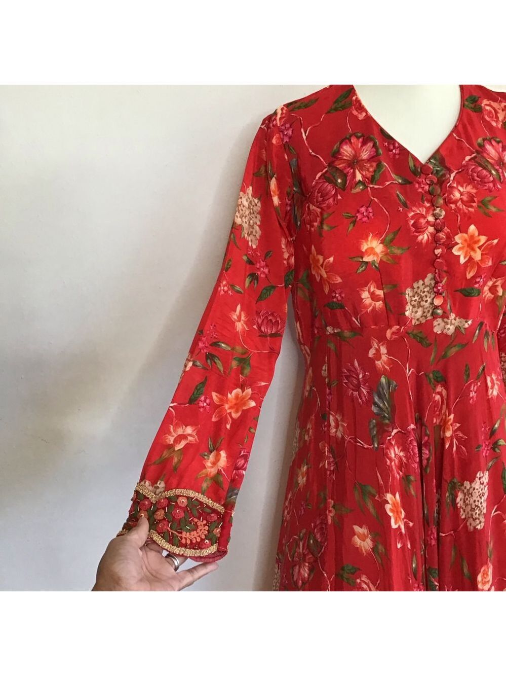 Susan by Sangeeta Women Elegant Flowing Red Floral Maxi Dress M - Picture 4 of 15